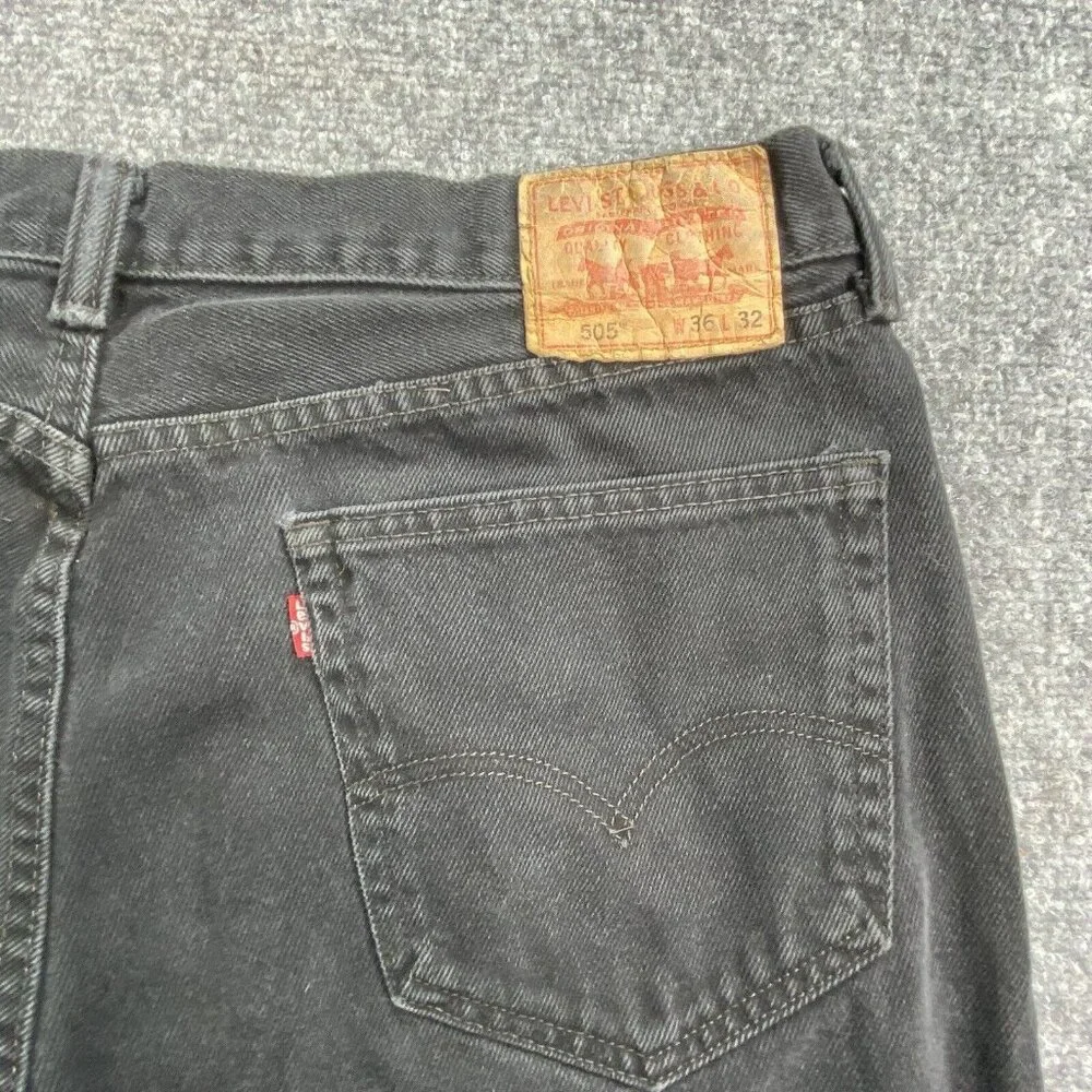 Vintage Y2K Levi's 505 Jeans Mens 36x32 Black Distressed Grunge Streetwear Retro